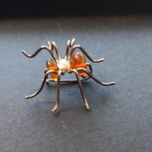 VTG Sterling Silver Baltic Amber Spider Brooch Pin